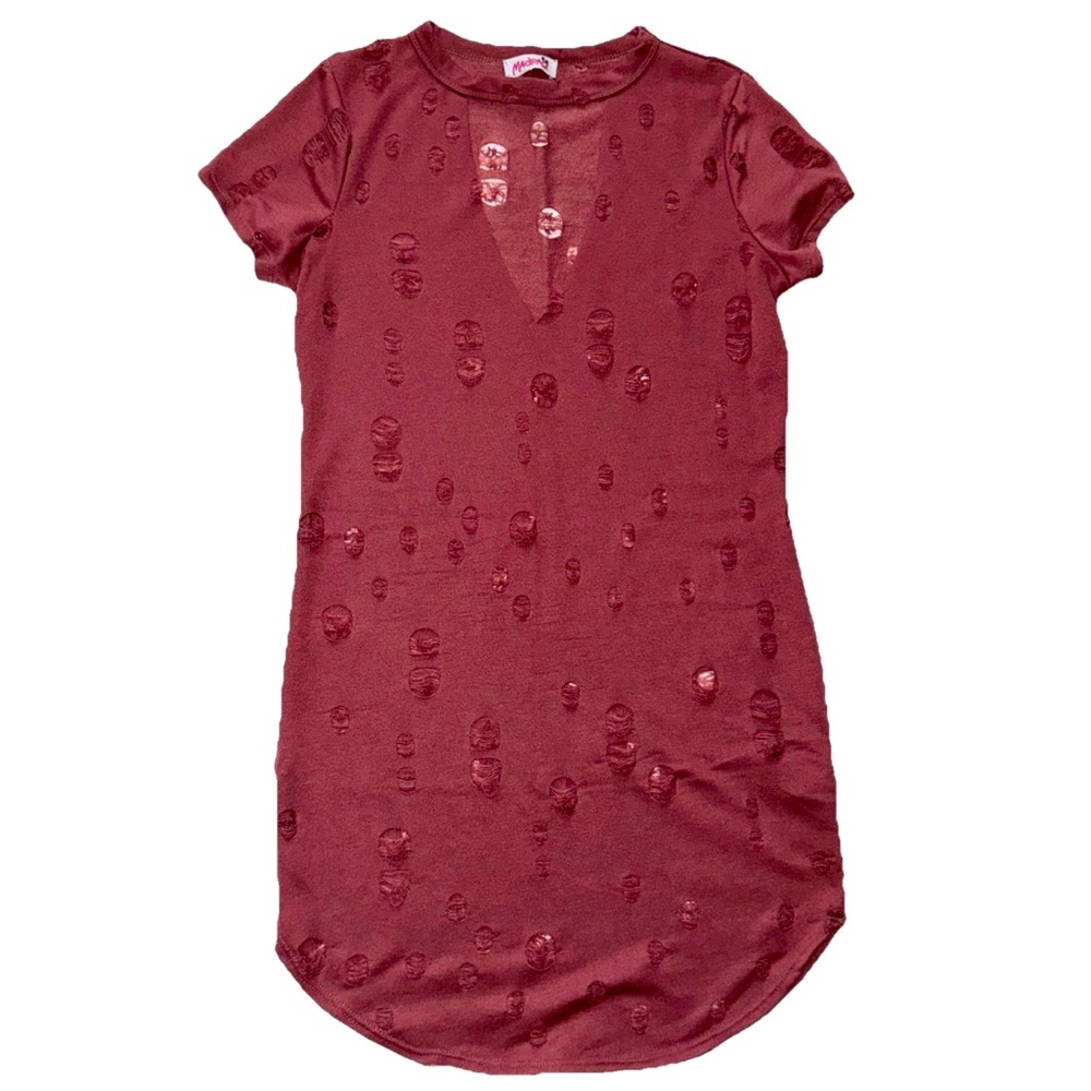 Distressed Grunge Midi Tshirt Dress Pink Sz L